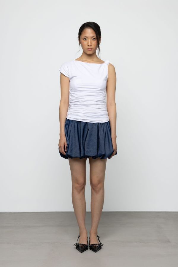 Esthé Asymmetric Knot Jersey Top - White