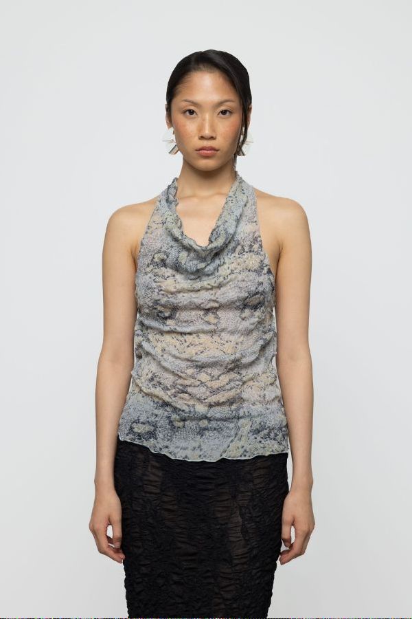 Esthé Cowl Printed Tank Top - Gray Snake Print