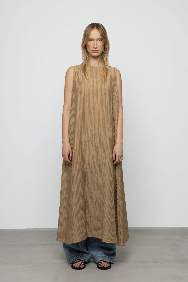 Esthé Sheer Pleated Maxi Dress - Gold