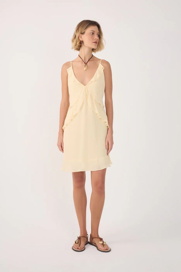 DRESS TO Concha Layered V Neck Ruffle Mini Dress - Beige