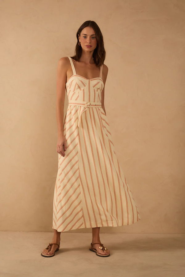 DRESS TO Striped Bustier Midi Dress