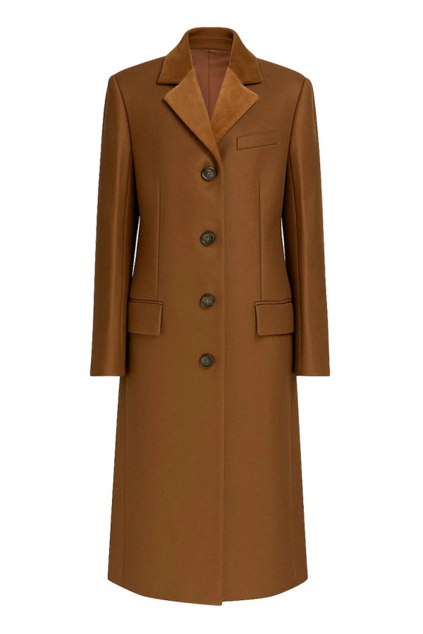 Marni Brown Wool Felt Coat with Velvet Details - Brown