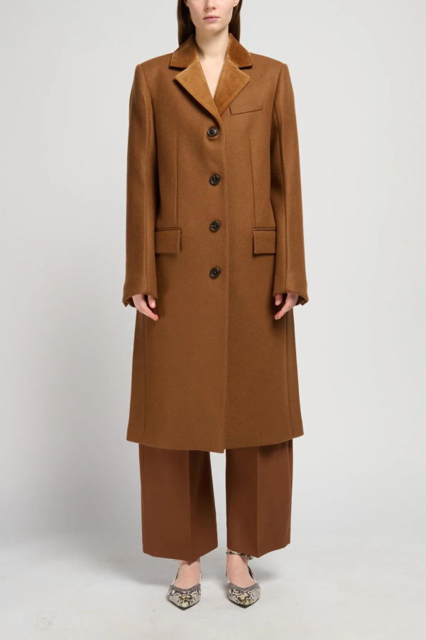 Marni Brown Wool Felt Coat with Velvet Details - Brown