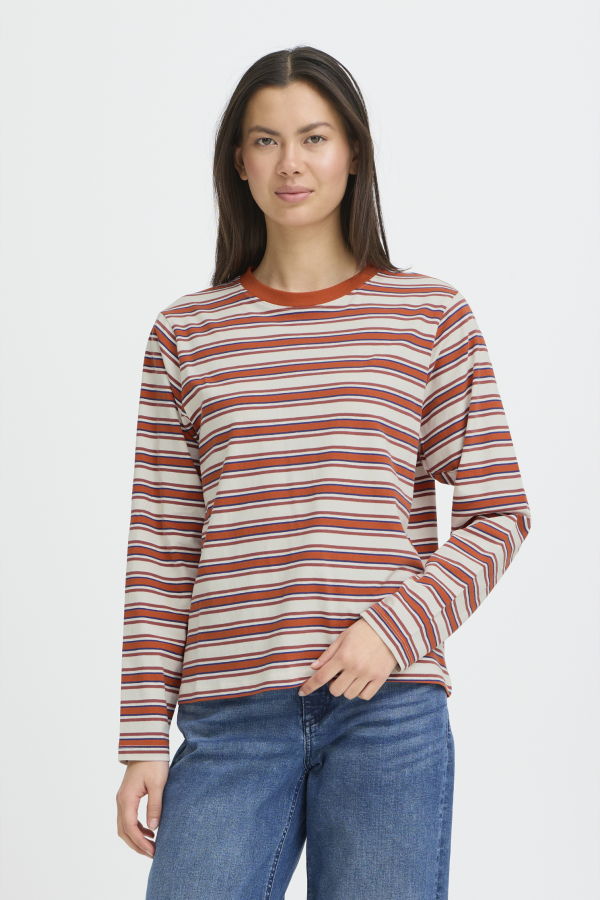 Ichi Mira Long Sleeve Striped Tee - Eclipse