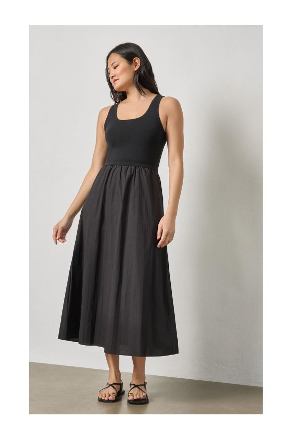 Lilla P. Mixed Media Scoop Neck Dress - Black