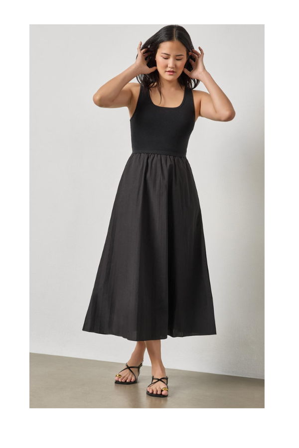 Lilla P. Mixed Media Scoop Neck Dress - Black