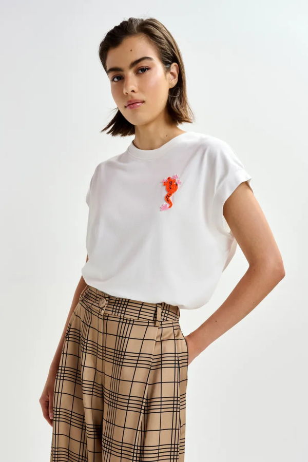 Essentiel Antwerp Jungala Embroidered T-Shirt - Off-White / Multicolor