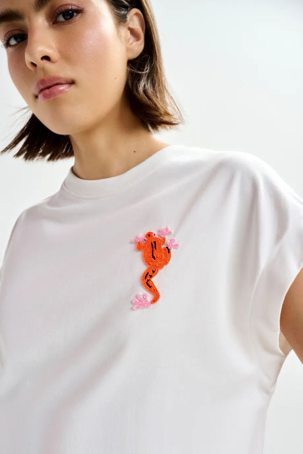 Essentiel Antwerp Jungala Embroidered T-Shirt - Off-White / Multicolor