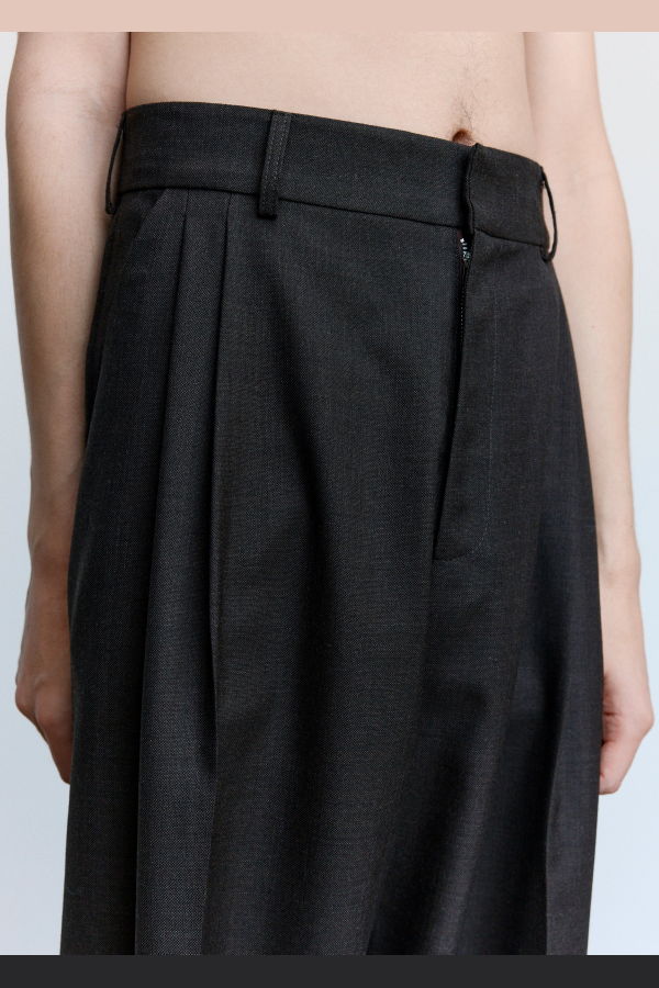 Cecile Tulkens Dark Brown Shark Skin Wool Wide Pleat Trousers