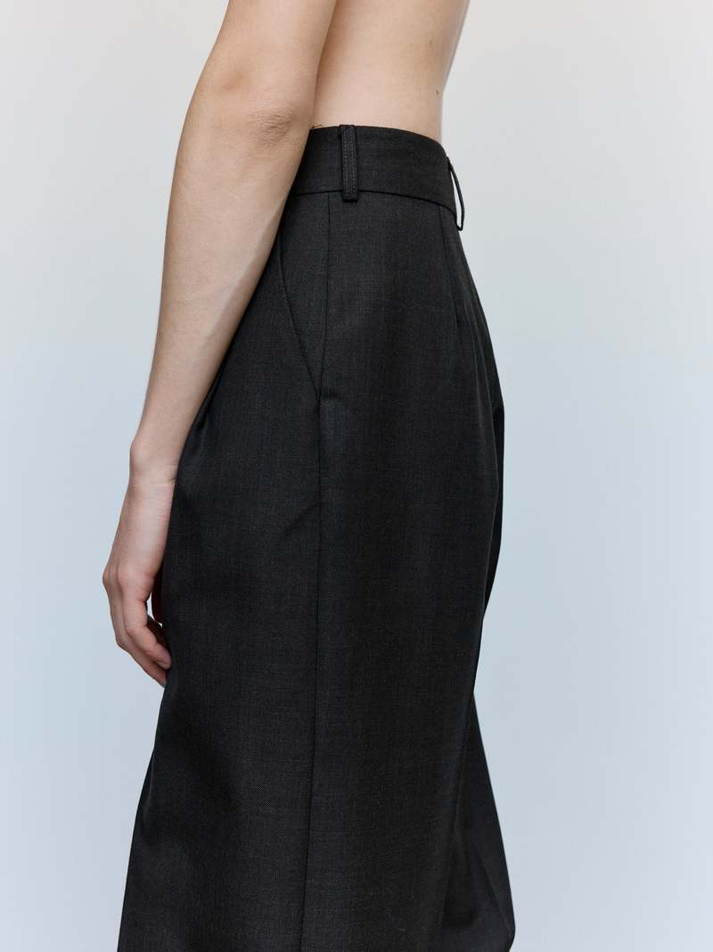 Cecile Tulkens Dark Brown Shark Skin Wool Wide Pleat Trousers