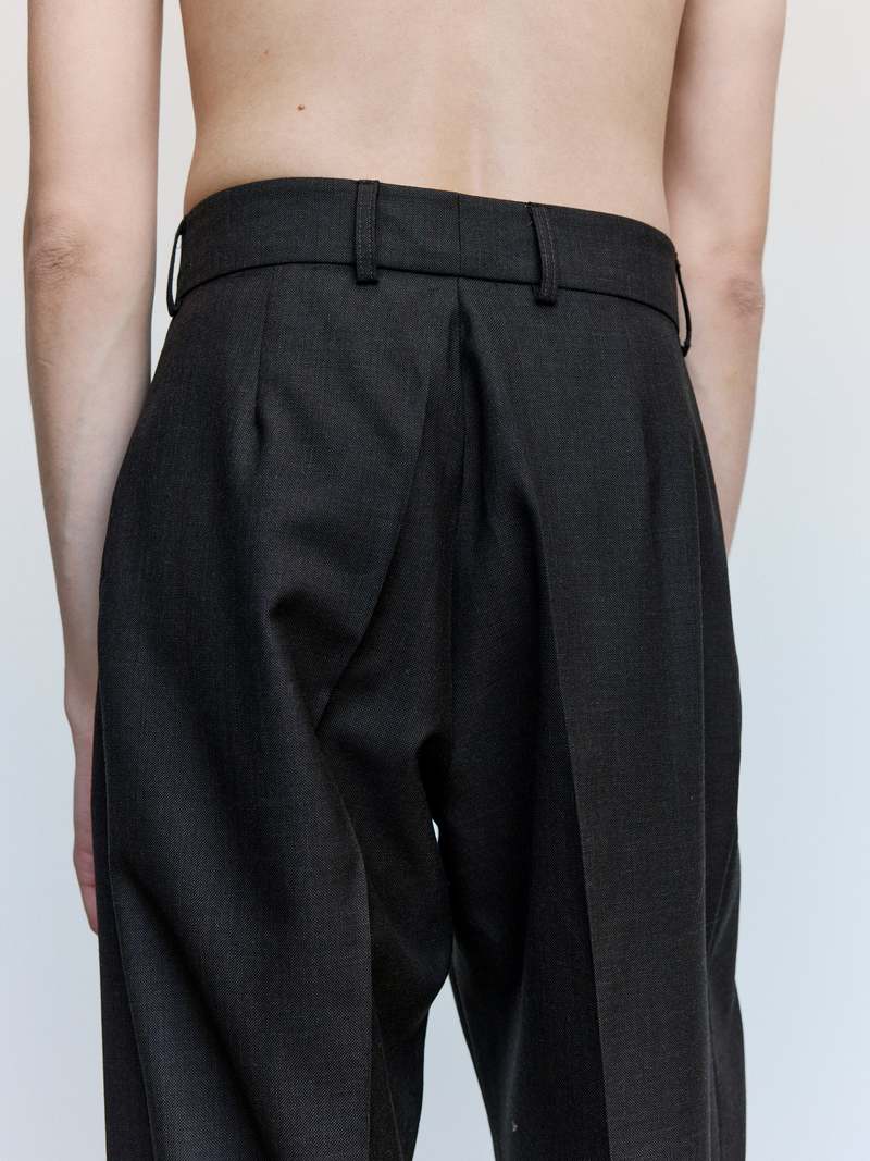 Cecile Tulkens Dark Brown Shark Skin Wool Wide Pleat Trousers