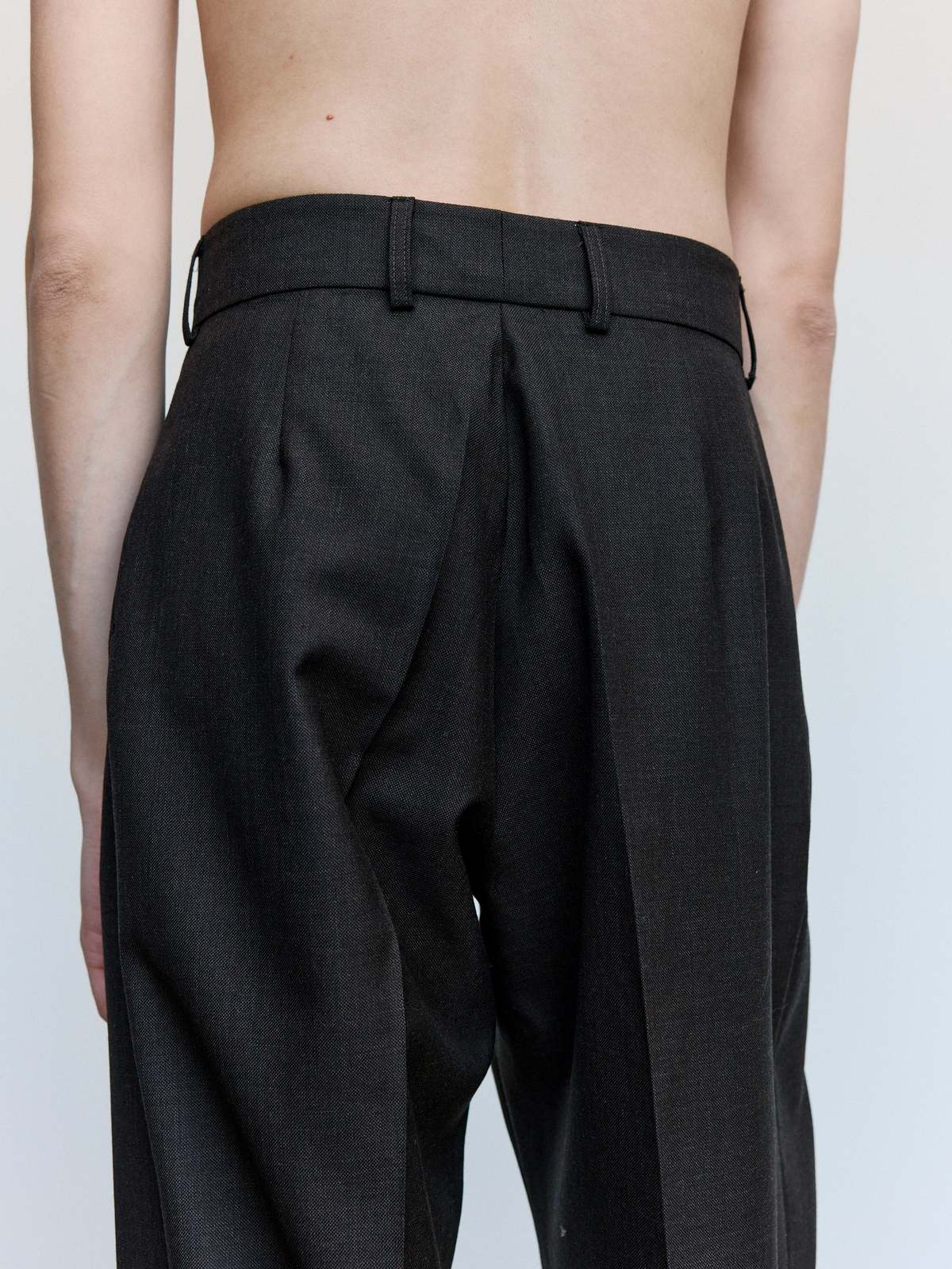Cecile Tulkens Dark Brown Shark Skin Wool Wide Pleat Trousers - Image 4 of 10