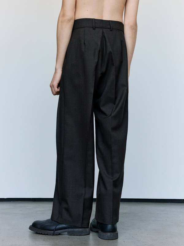 Cecile Tulkens Dark Brown Shark Skin Wool Wide Pleat Trousers