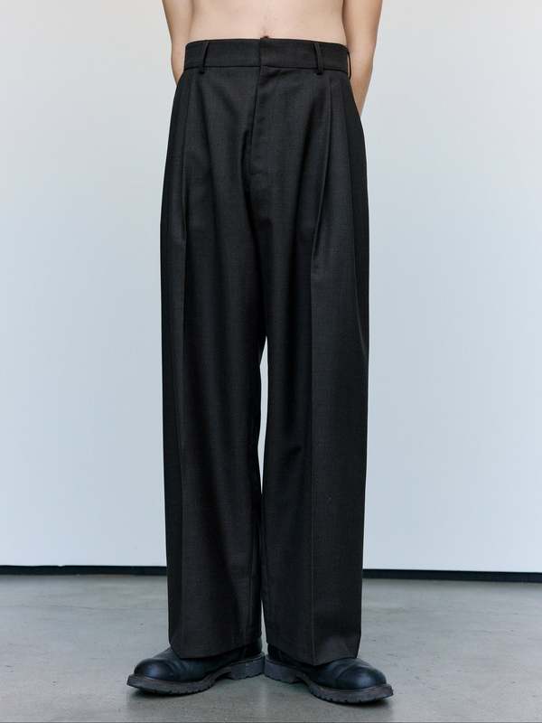 Cecile Tulkens Dark Brown Shark Skin Wool Wide Pleat Trousers