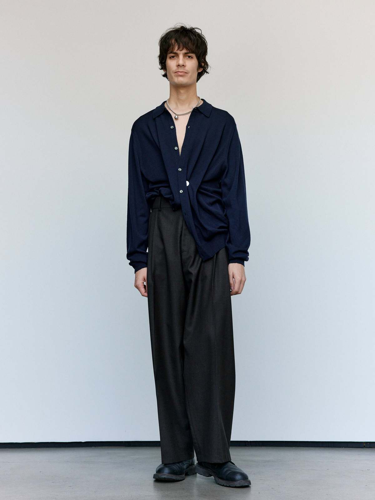 Cecile Tulkens Dark Brown Shark Skin Wool Wide Pleat Trousers - Image 8 of 10