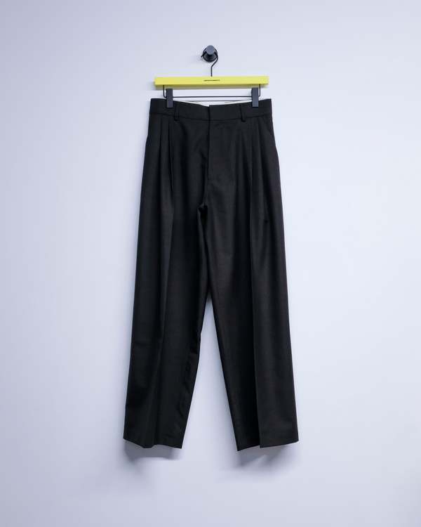 Cecile Tulkens Dark Brown Shark Skin Wool Wide Pleat Trousers