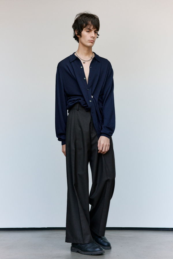 Cecile Tulkens John Smedley Navy Twisted Merino Polo Shirt