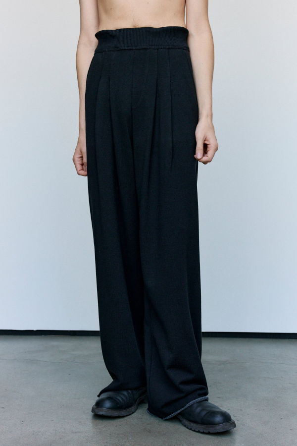 Cecile Tulkens Loopback Wool Cotton Wide Pleat Trouser