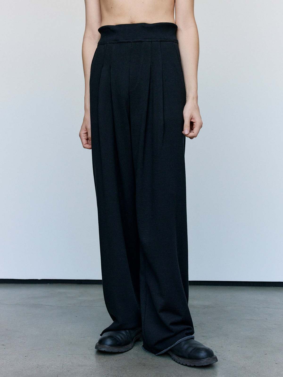 Cecile Tulkens Loopback Wool Cotton Wide Pleat Trouser - Image 1 of 8