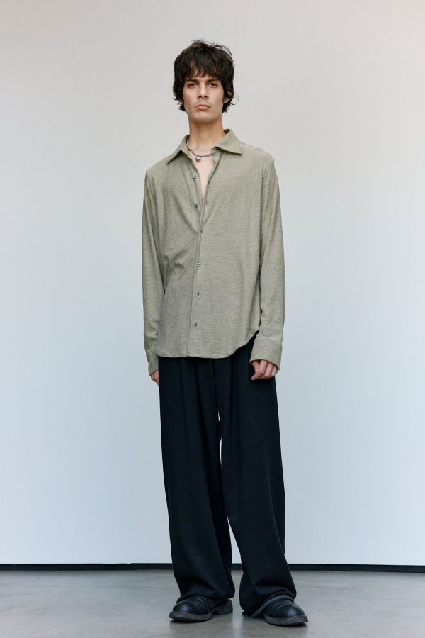 Cecile Tulkens Loopback Wool Cotton Wide Pleat Trouser