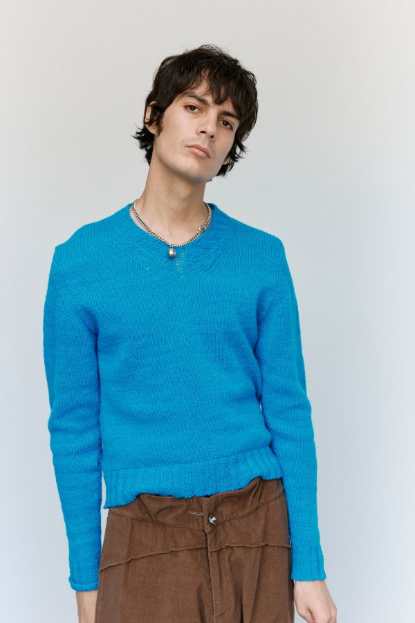 Cecile Tulkens Shetland Homemade Wide V-Neck Sweater - Petrol