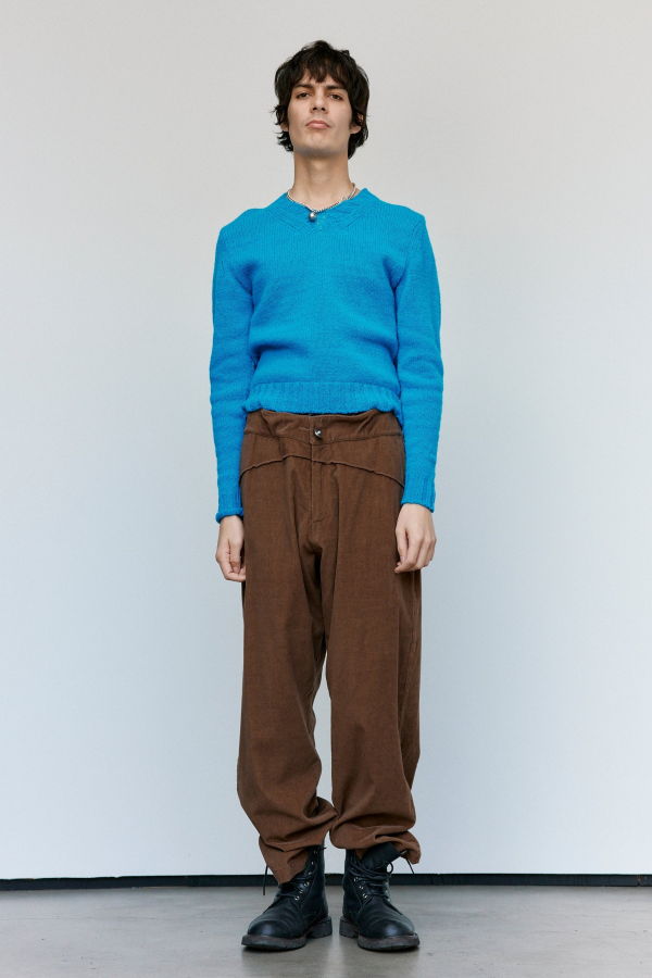 Cecile Tulkens Shetland Homemade Wide V-Neck Sweater - Petrol