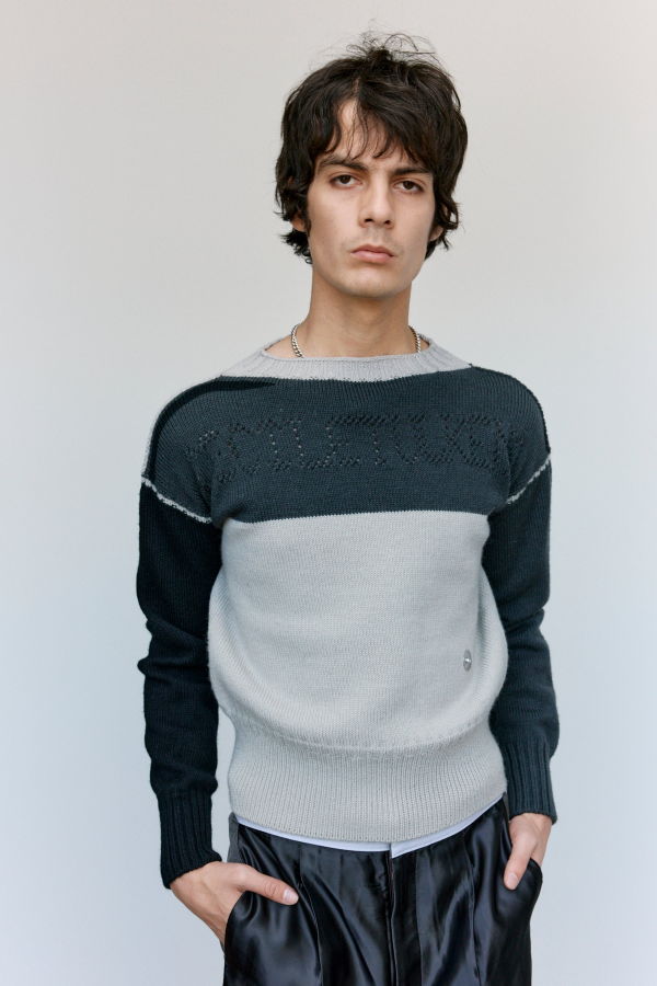 Cecile Tulkens Silver & Uniform Grey Wool Pointelle Gansey Roulette