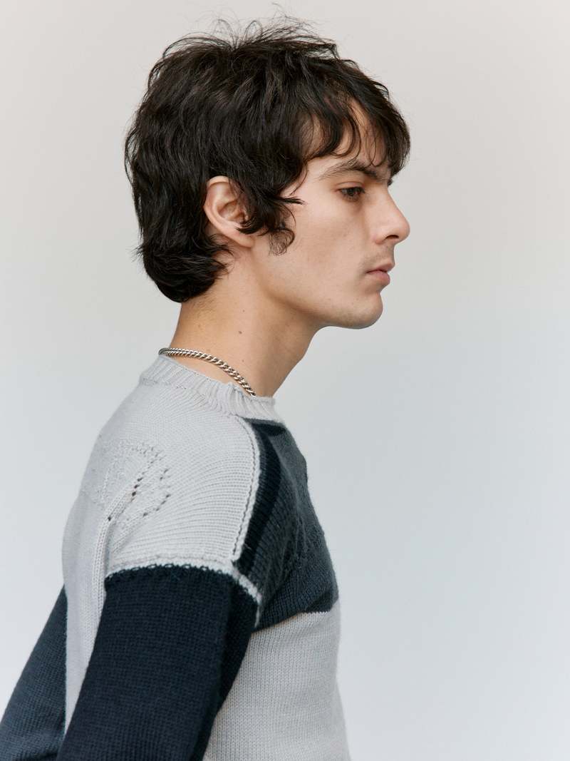 Cecile Tulkens Silver & Uniform Grey Wool Pointelle Gansey Roulette