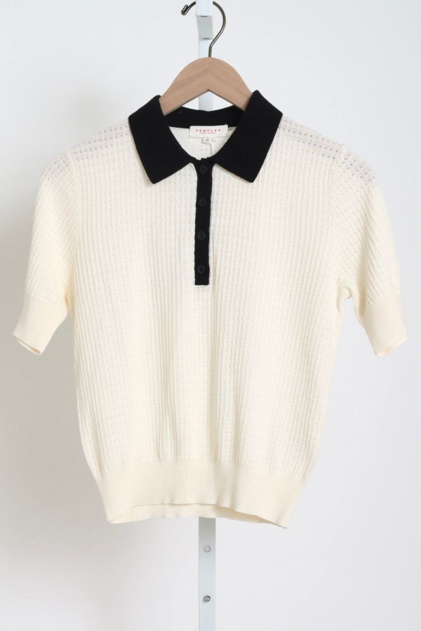 demylee Celia Waffle Pointelle Polo Top