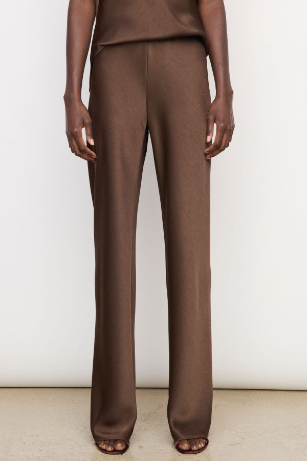 VINCE High Waist Satin Bias Pant - Espresso