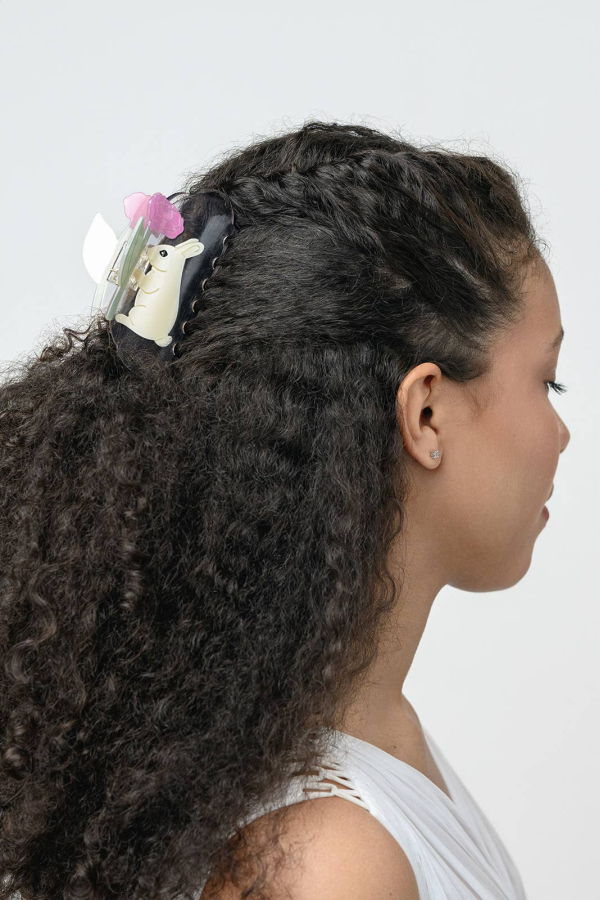 Winona Irene Cream Bunny Rabbit with Pink Peony Acetate Hair Claw