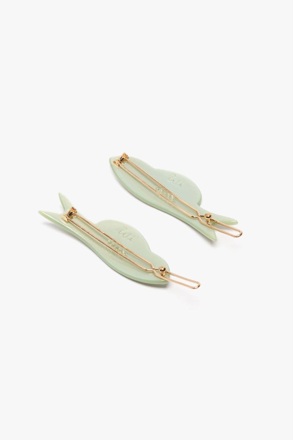 Winona Irene Jade Green Acetate Fish Hair Clip Barrette Set