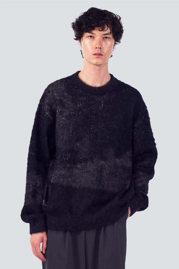 Yoke Black Abstract Jacquard Mohair Sweater