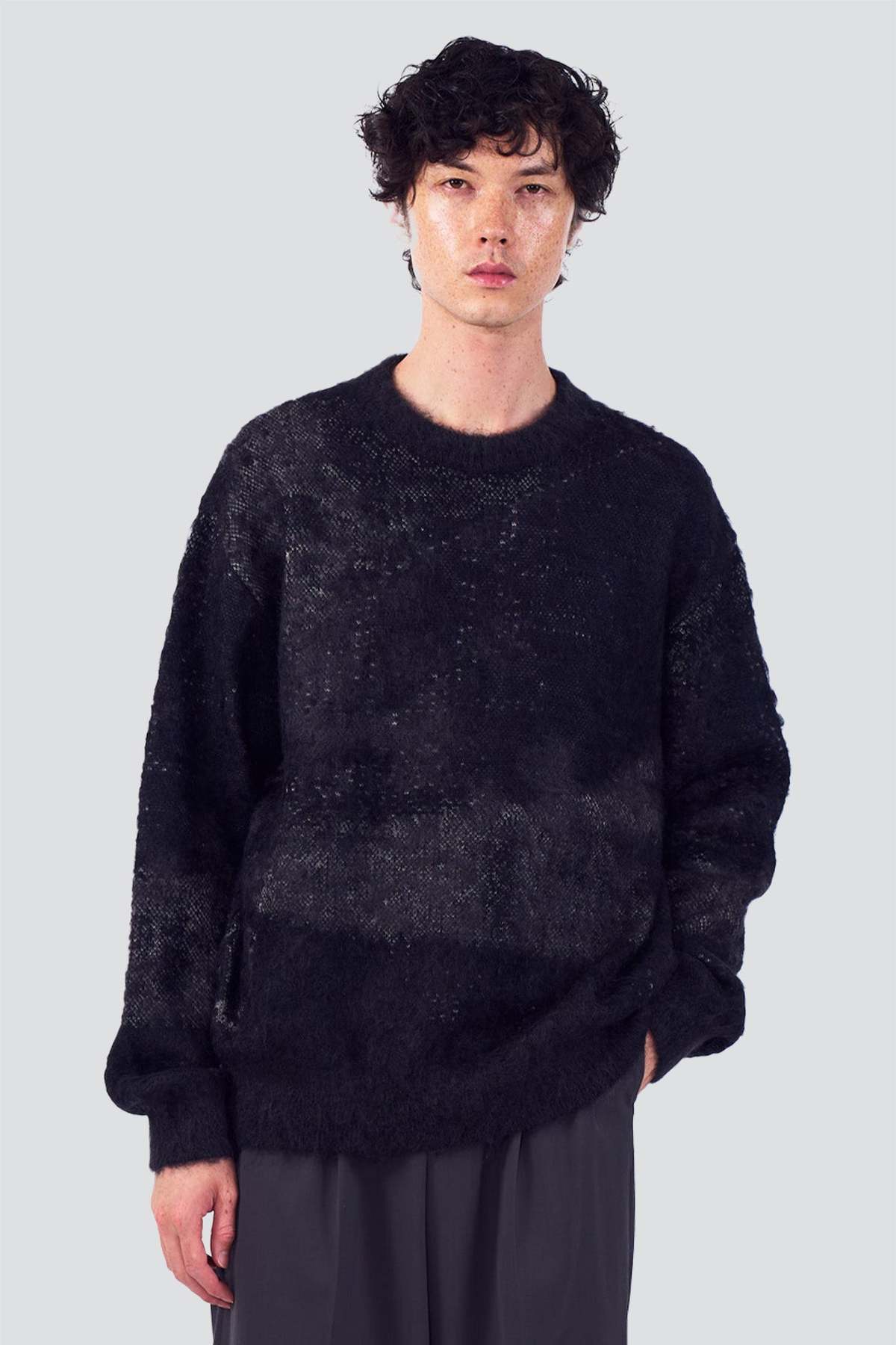 Yoke Black Abstract Jacquard Mohair Sweater - Image 1 of 5