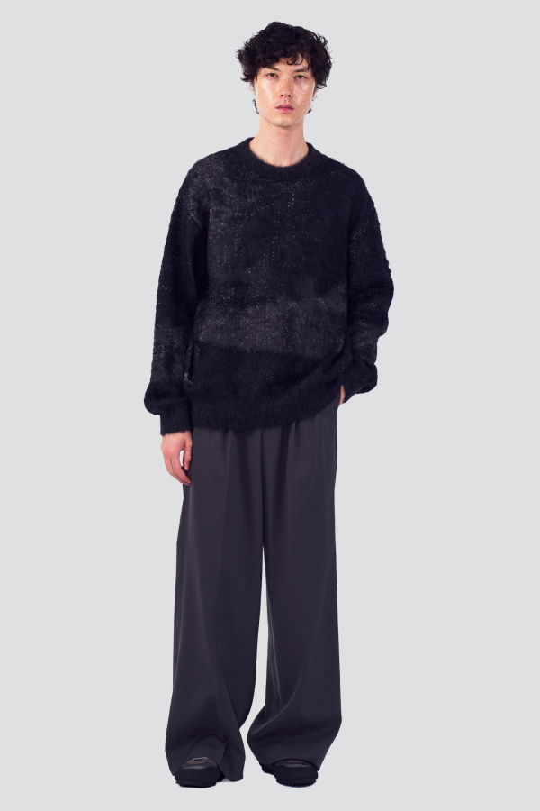 Yoke Black Abstract Jacquard Mohair Sweater