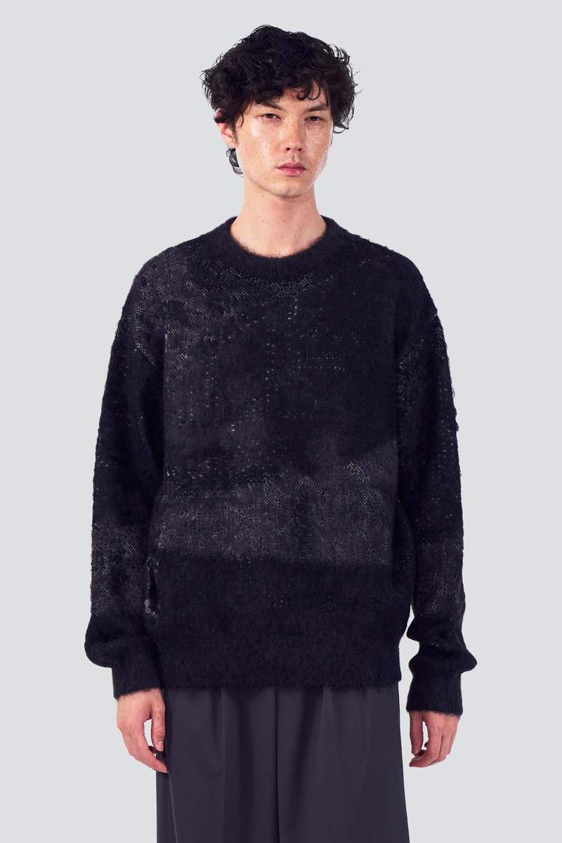 Yoke Black Abstract Jacquard Mohair Sweater