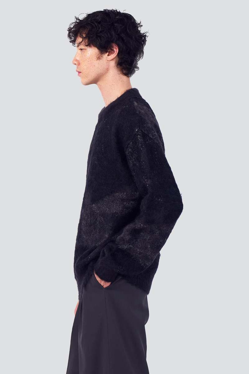 Yoke Black Abstract Jacquard Mohair Sweater