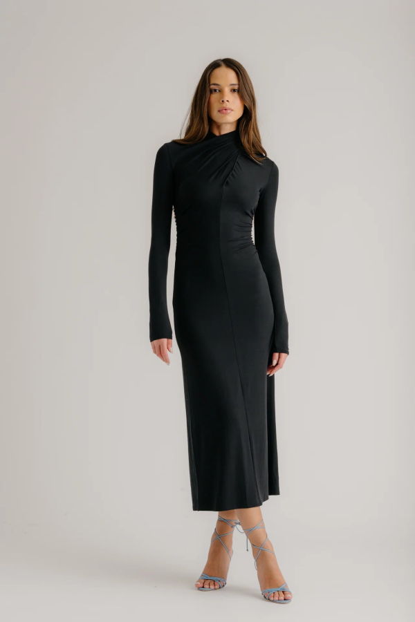 SABLYN Quinn Crossover Mock Neck Midi Dress - Black