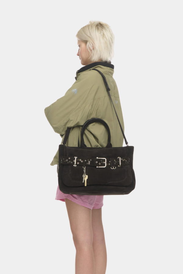 OSOI Tote Brocle Suede Mocha Eyelets Tote Bag