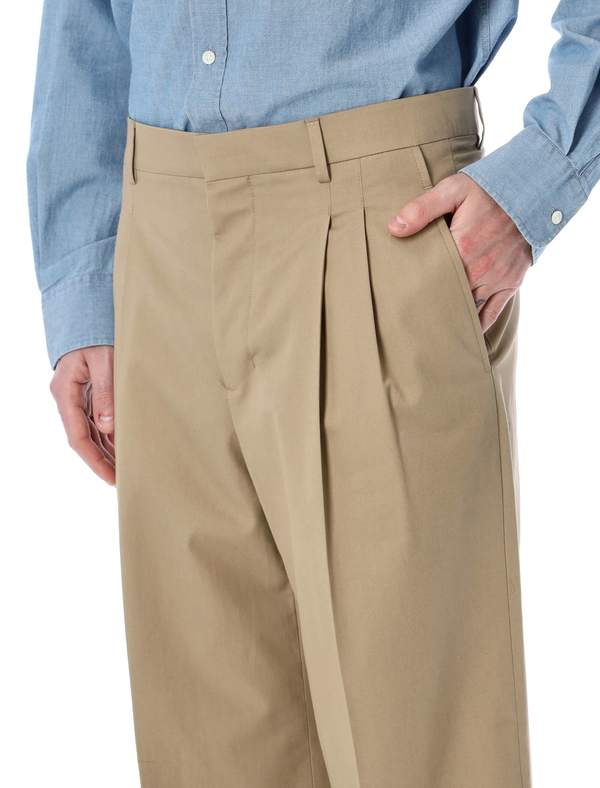 Ami Alexandre Mattiussi Ami Paris Low-Rise Wide Cotton Trousers - Beige