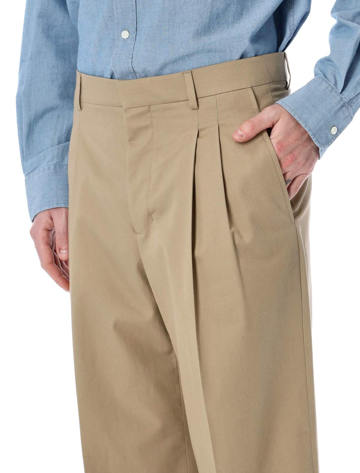 Ami Alexandre Mattiussi Ami Paris Low-Rise Wide Cotton Trousers - Beige - Image 3 of 3