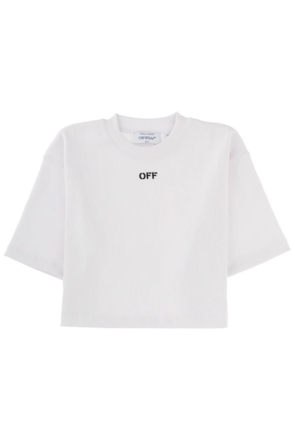 Off-White Cropped T-Shirt With Logo T-Shirt - White