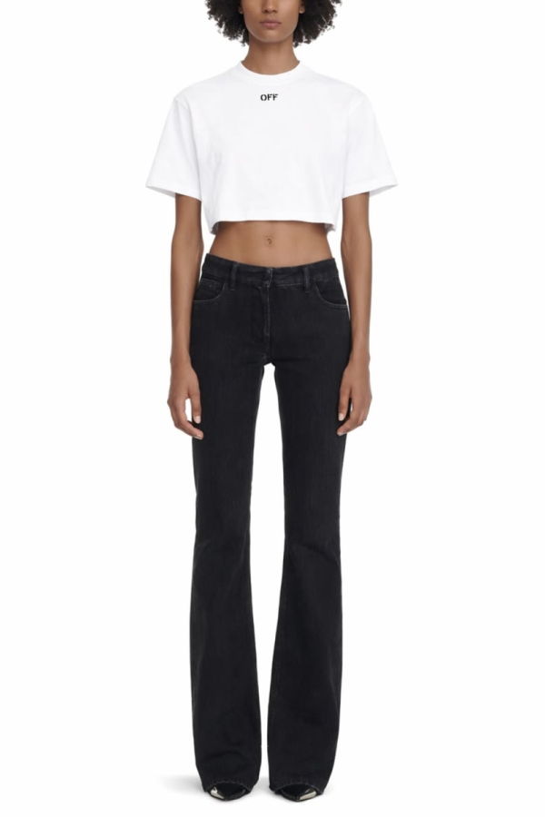Off-White Cropped T-Shirt With Logo T-Shirt - White