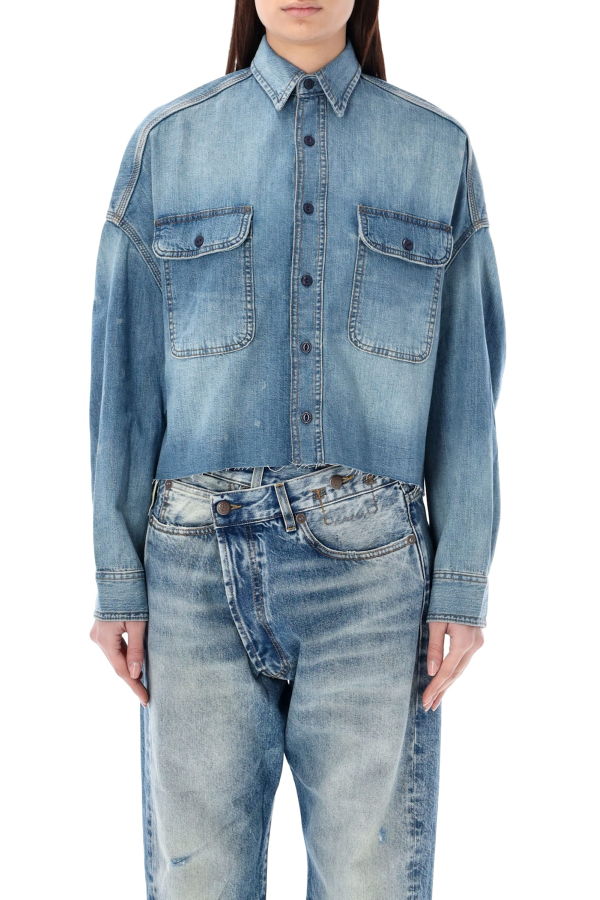 R13 Cropped Denim Shirt - Brindley Blue