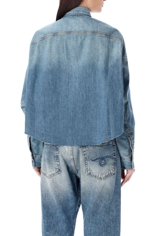 R13 Cropped Denim Shirt - Brindley Blue
