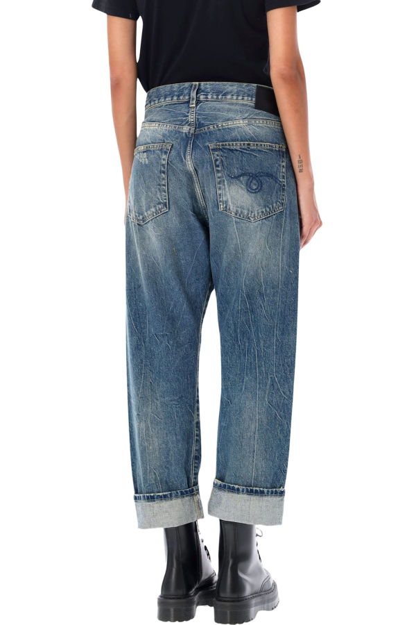 R13 Crossover Waist Distressed Jeans - Kelly Blue