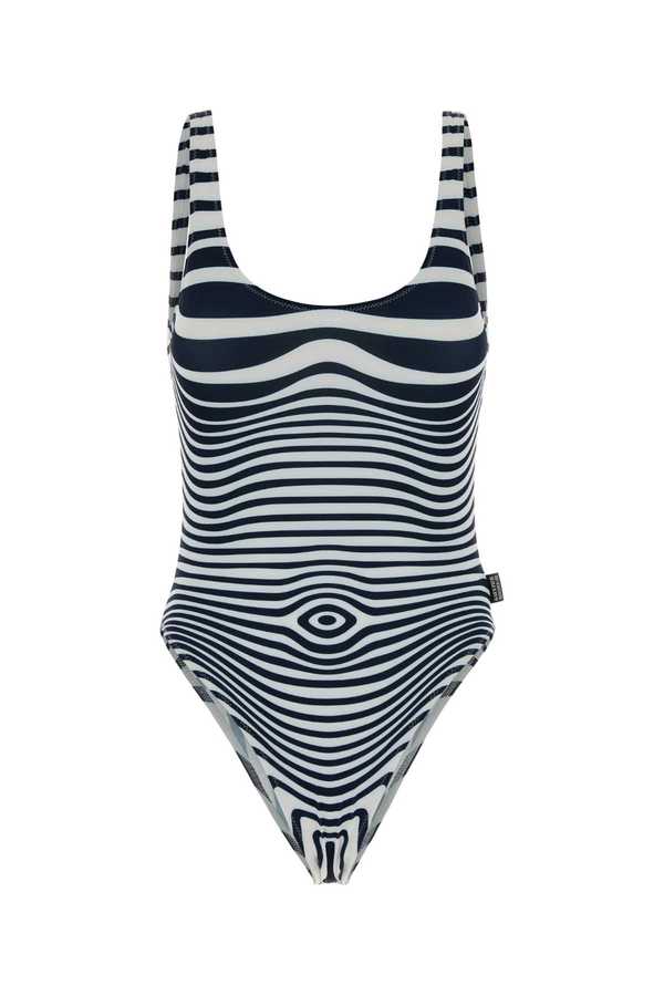 Jean Paul Gaultier Printed Stretch Polyester Swimsuit - White/Navy