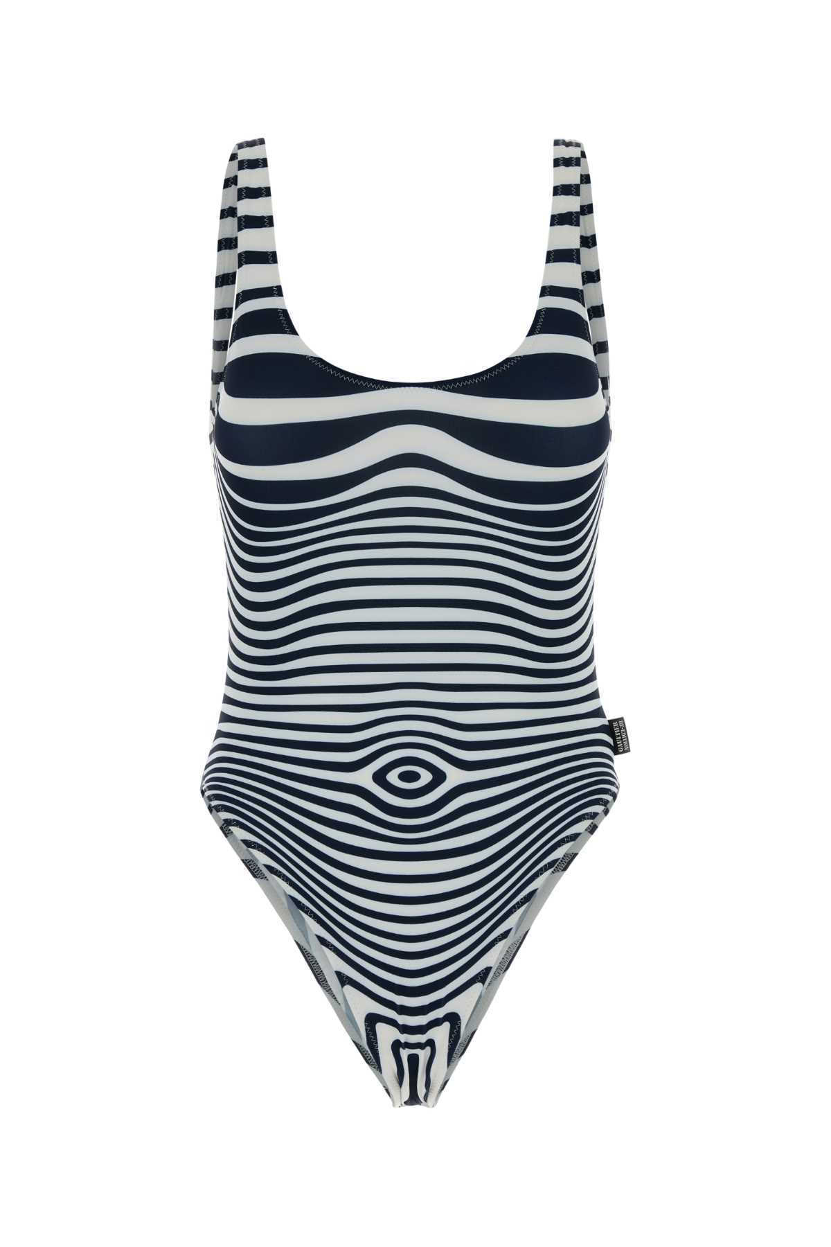Jean Paul Gaultier Printed Stretch Polyester Swimsuit - White/Navy - Image 1 of 2