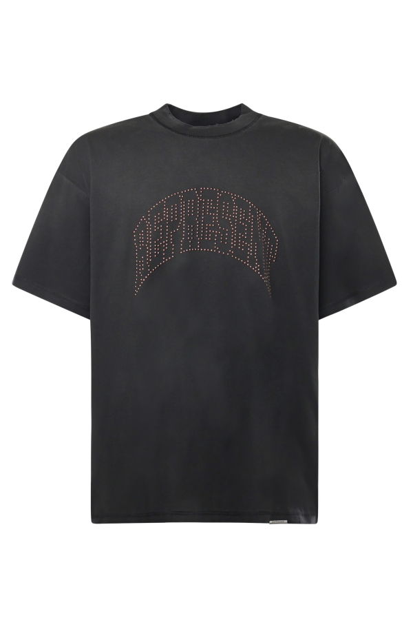 Represent Embellished Cotton T-Shirt - Stained Black
