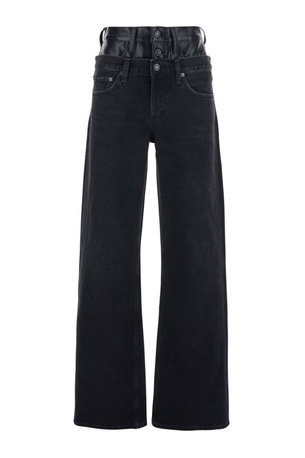 AGOLDE Elson Jeans with Double-Layered Waist and Leather Details - Black